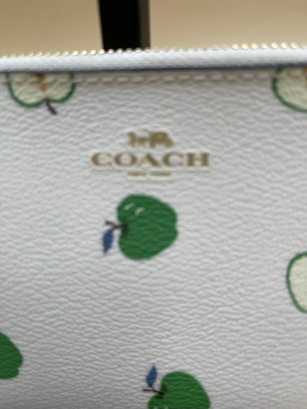 COACH White Leather Wristlet with Green Apple Print - Picture 2 of 4